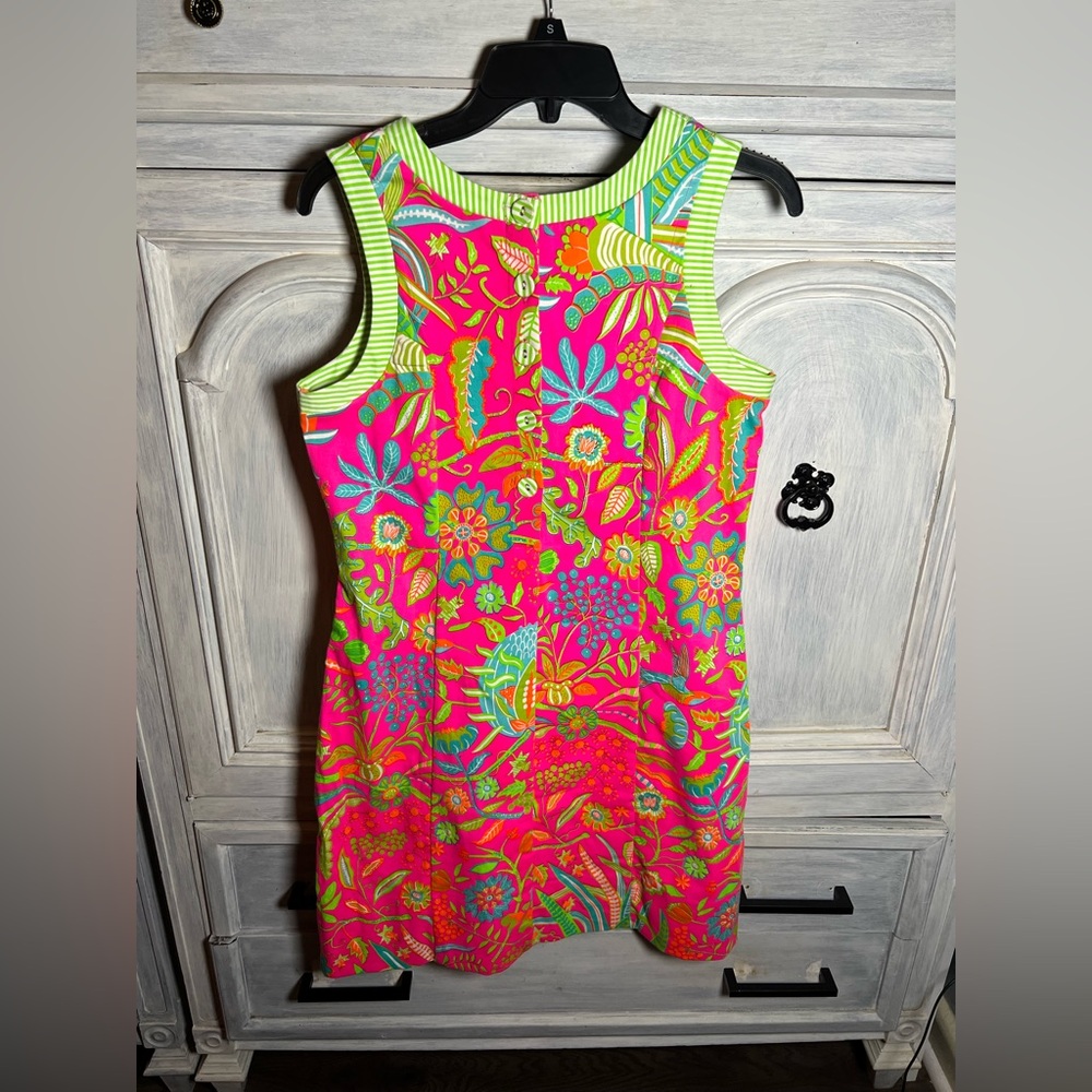 Gretchen Scott Button Back Dress Bright Pink Hummingbird Heaven Floral Preppy - Picture 10 of 11